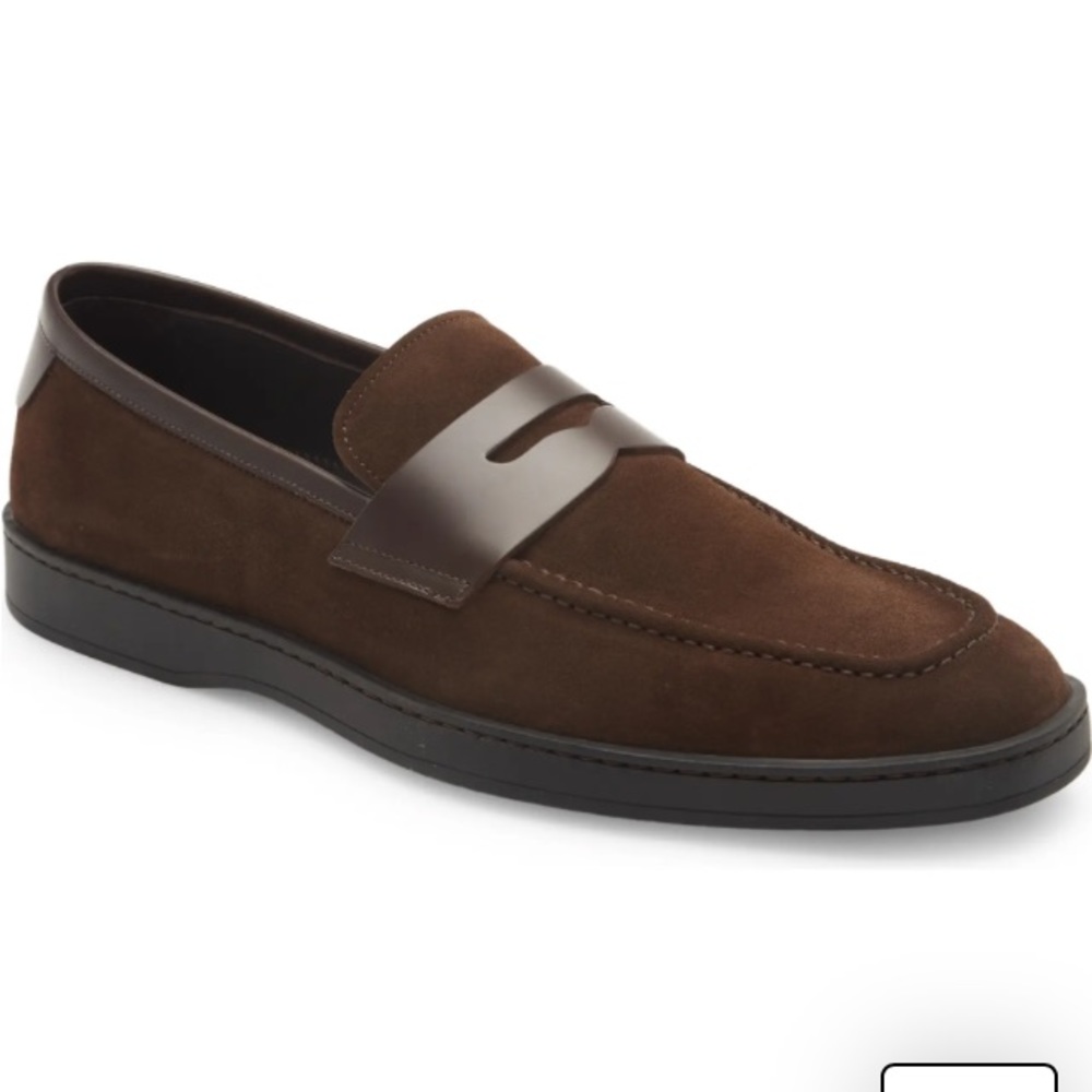 NWOB Canali Dark Brown Suede Penny Loafer